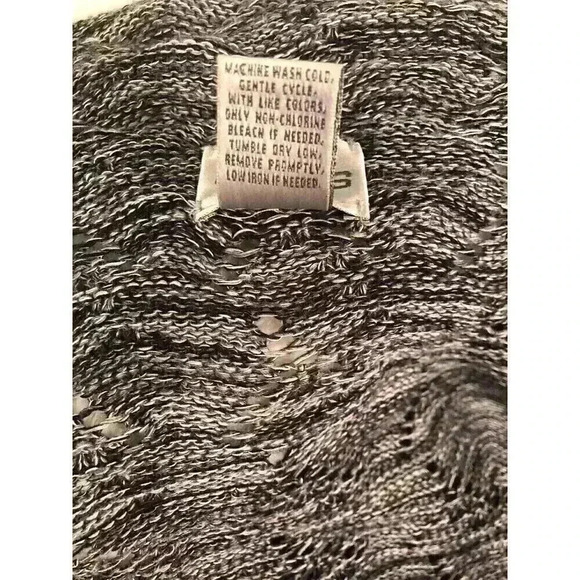 Chicos Size 2 Large Black Gray Marled Open Knit Open Front Sweater Draped US - Picture 5 of 5